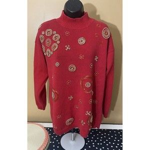 Vintage Victoria Jones Embellished Women’s Red Long Sleeve Sweater Size M